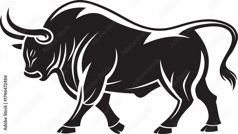 Fototapeta premium Bold black bull illustration for strength and endurance brands needing a powerful logo symbol