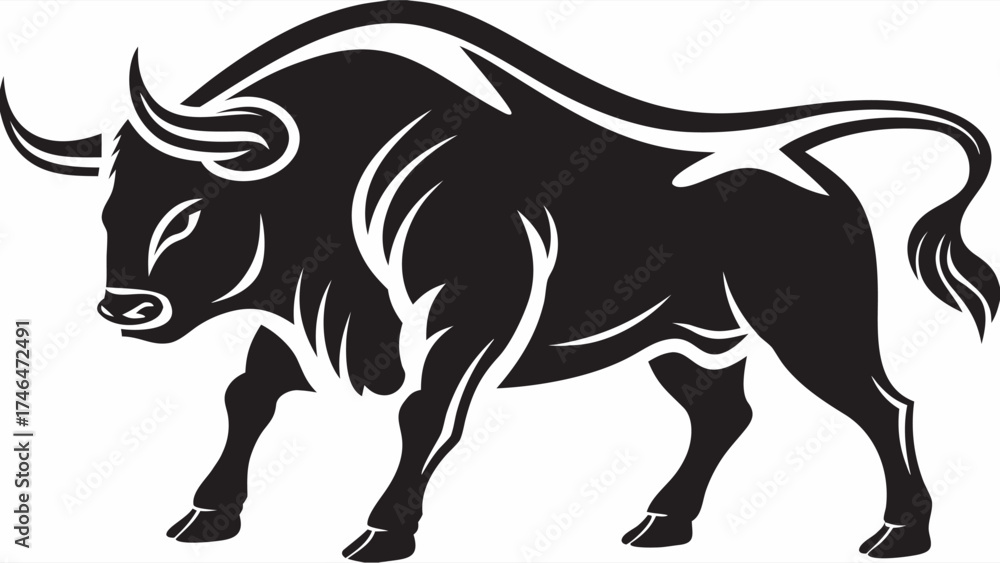 Obraz premium Majestic bull, strong animal, sleek vector design, powerful symbol for finance, sports, or agriculture industries