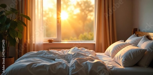 Wallpaper Mural Peaceful Sunrise Awakening Sunlight Streams into a Serene Bedroom, Birdsong Filling the Air Torontodigital.ca