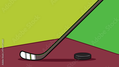Hockey stick and puck illustration in minimal sports design
