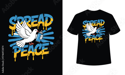 Dove of peace with graffiti style spread peace message on t shirt design