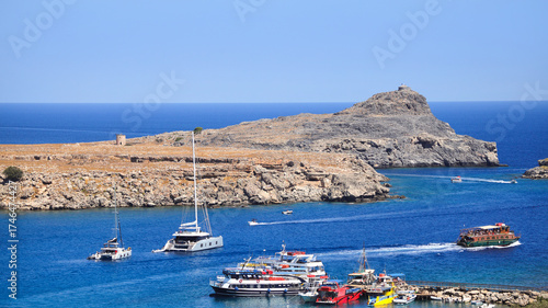 Panoramic view of the Bay of Lindos, Rhodes Island - Greece, widescreen