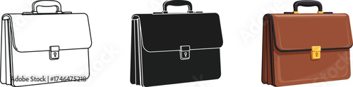 Collection of three briefcases a sketch a black one and a brown leather one showcasing business travel and professional accessories vector