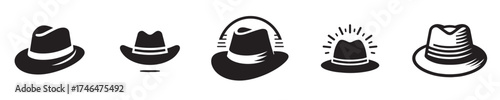 Fedora Hat Silhouette Vector Set – Classic Gentleman Hat, Vintage Fashion Accessory, Cowboy and Retro Style Headwear Icons for Apparel, Branding, and Design