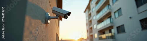 Residential building corner with mounted video camera