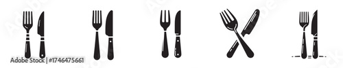Cutlery Silhouette Vector Set – Fork and Knife Icons Collection for Restaurant, Dining, Kitchen, and Food Service Design – Black and White Tableware Illustration
