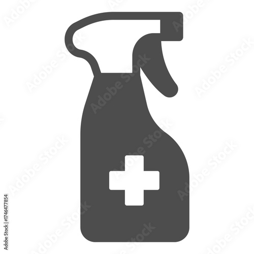 Antiseptic spray solid icon, hygiene concept. Vector graphics. Spray bottle and medical cross sign on white background, glyph style icon for mobile or web design.