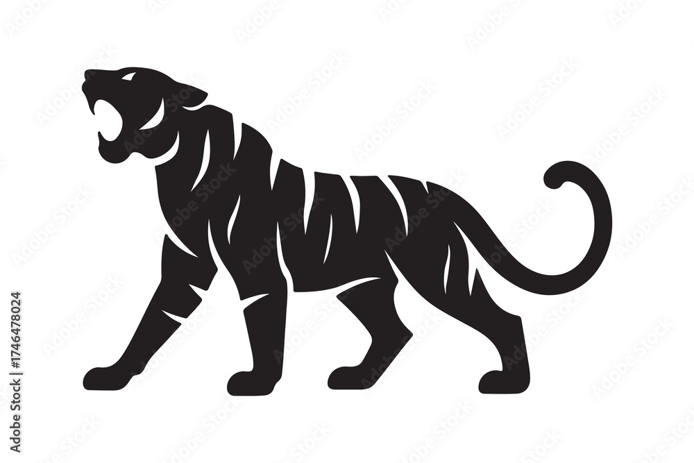 Obraz premium Roaring Tiger Silhouette Icon Vector on White Background