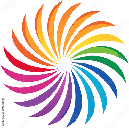 Curved fireworks in gradient forming circular logo.