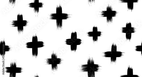 Abstract Black Plus Signs Pattern on White Background - Minimalist Design