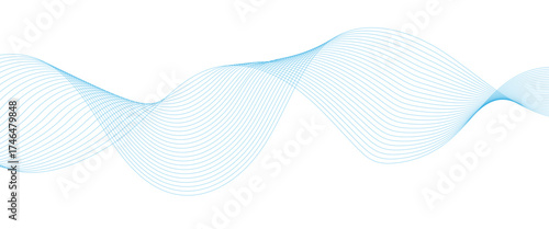 Abstract white and blue wave dynamic curve lines on white background. Energy technology concept modern backdrop design for business, presentation, banner.