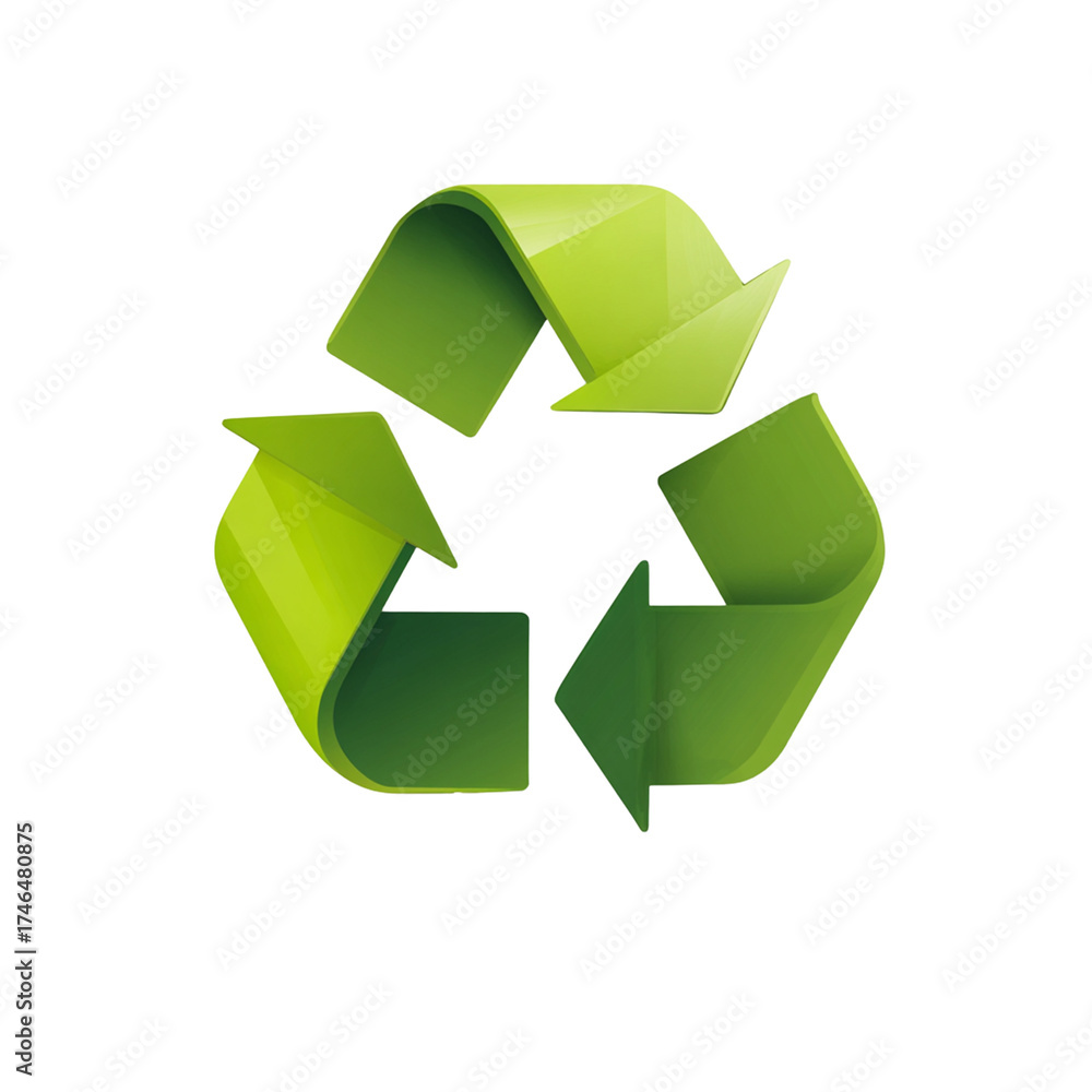 Fototapeta premium Recycling symbol in green, transparent background