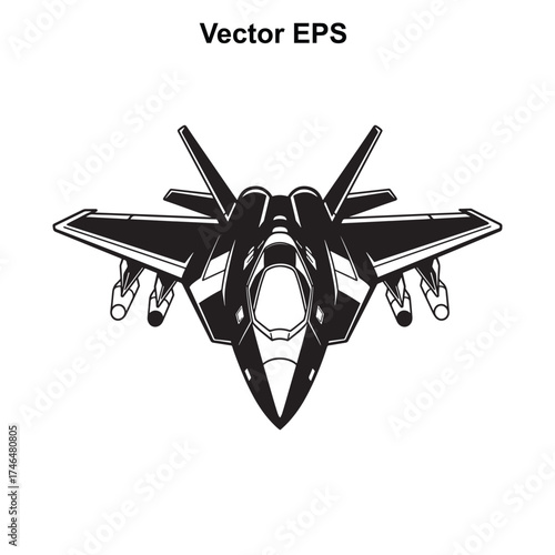 Vector art of top view of a modern fighter jet with missiles