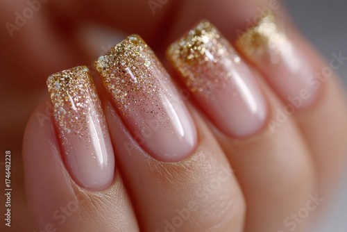 Wallpaper Mural Elegant glitter ombre nail design showcasing a blend of gold and nude tones, perfect for special occasions or everyday elegance Torontodigital.ca