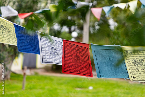tibetan prayer flags hanging in air