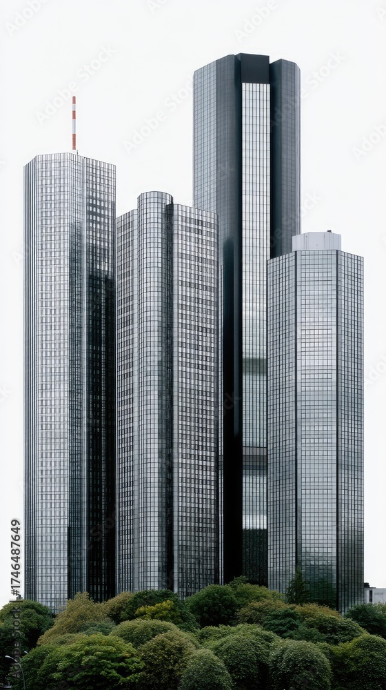 Fototapeta premium High-rise office buildings in a modern urban landscape surrounded by greenery during a clear day