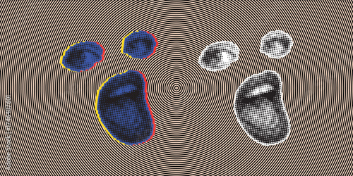 Fotografija Halftone Patterned Abstract Shapes on Swirling Background with Color Separations