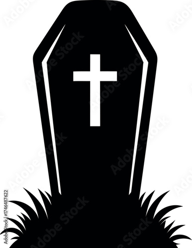 Grave tombstone with rip inscription and gras silhouette icon