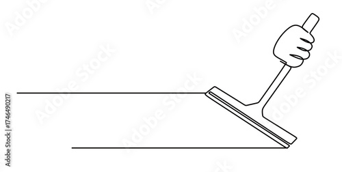 continuous line art of a hand holding a glass cleaning tool