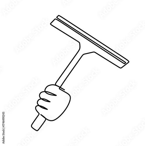 continuous line art of a hand holding a glass cleaning tool