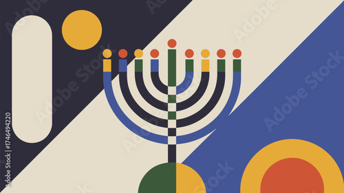 Abstract illustration of a menorah with geometric shapes and contrasting color blocks design style