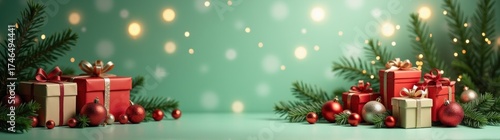 Many presents sitting on a table with christmas decorations