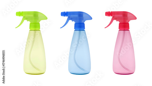 Green Blue and Red Spray Bottle Isolated, Mini Flower Spray Gun, Spray Bottle on White Background