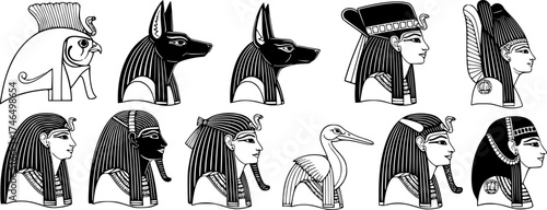 ancient egyptian deity profile heads
