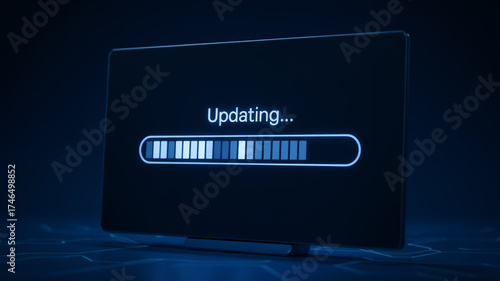 Progress bar showing software update on screen with a dark background