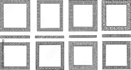 Greek Key seamless borders. Traditional meander patterns. Collection of ancient roman style frames. 