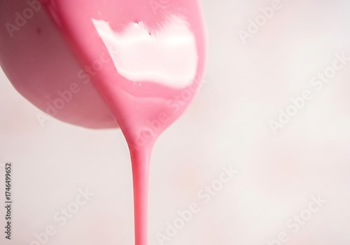Close up of pink glaze dripping from a dessert, abstract food shot