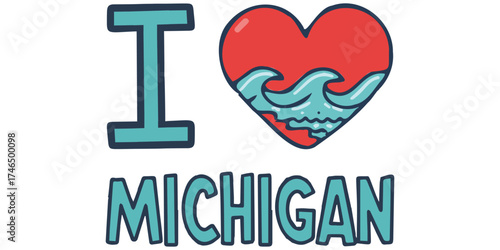 I Love Michigan Waves Vector – Great Lakes State Pride Graphic Design