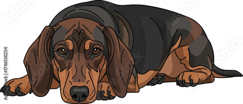Drever dog lying down relaxed resting pose vector illustration