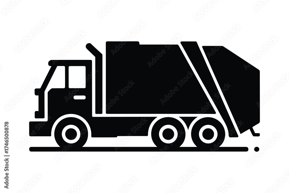Fototapeta premium Garbage Truck Vector Silhouette Sanitation Transport Vehicle Symbol