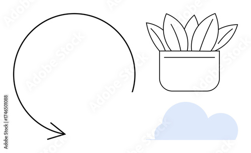 Circular arrow reflects growth, renewal, or recycling. Plant symbolizes nature, sustainability, life cloud evokes technology, calmness, or connection. Ideal for eco-solutions growth strategy green
