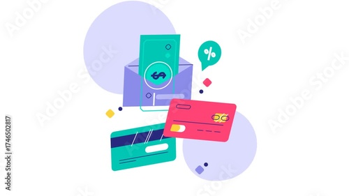 Vibrant Abstract Payment Cards And Wallet Illustration For Finance, E‑Commerce, And Digital Banking