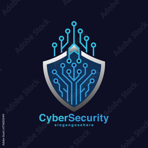 Cybersecurity Logo  Digital Security Shield with Modern Tech Circuit Guard