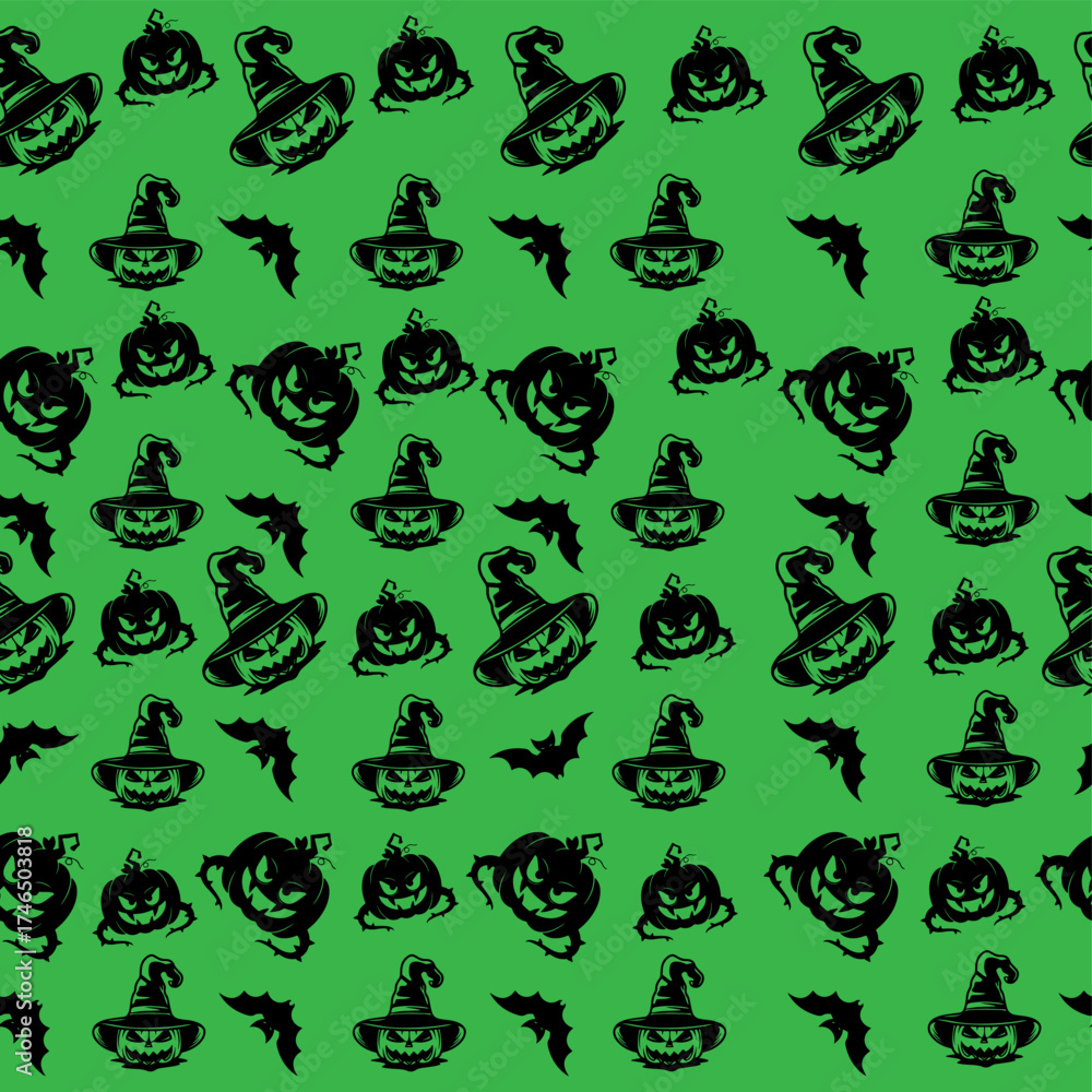 Obraz premium Abstract pumpkin Halloween pattern background with bats illustration vector wallpaper
