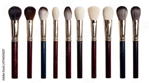 Collection of makeup brushes isolated on transparent png background