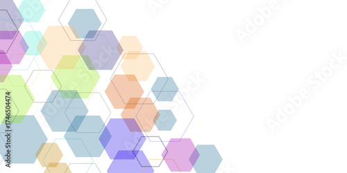 Abstract bokeh background. Festive defocused lights. Abstract colourful hexagon banner background. Abstract technology soft gradient color geometric hexagon on transparent concept design. 