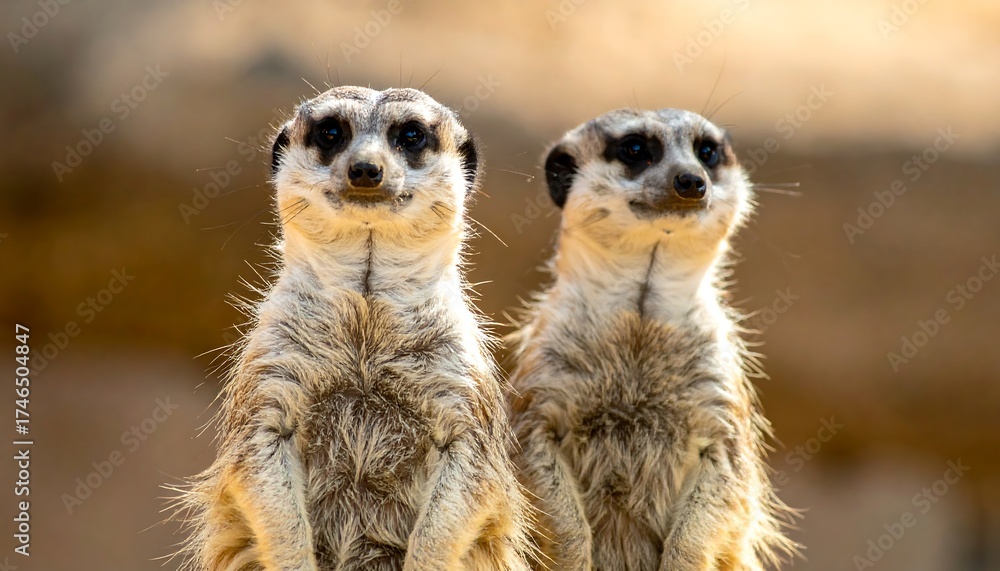 Fototapeta premium Two meerkats alert, facing forward