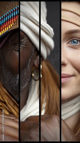 Collage of Diverse Human Faces Celebrating Global Unity and Inclusion. Video.