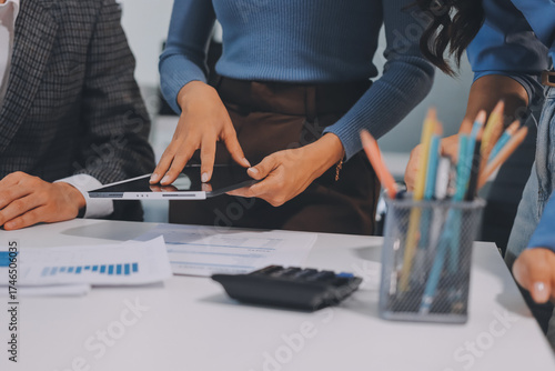 Accounting company provide finance and taxation planning for profitable cash flow, Auditor and accountant team working in office, analyze financial data and accounting record with calculator.Insight