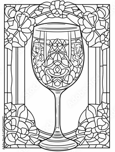 Aus der Serie: Malbuch für Erwachsene - Sekt und Champagner, mädelsabend, kirchenfenster, heilig, brauerei, sekt, heiligtum, wein, flasche, trinken, artnight, champaign, alke, vektor, cocktail, abbild