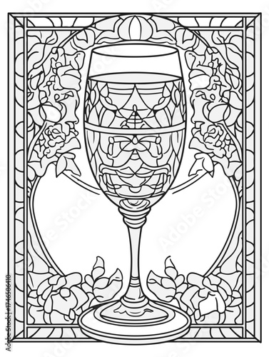 Aus der Serie: Malbuch für Erwachsene - Sekt und Champagner, mädelsabend, kirchenfenster, heilig, brauerei, sekt, heiligtum, wein, flasche, trinken, artnight, champaign, alke, vektor, cocktail, abbild