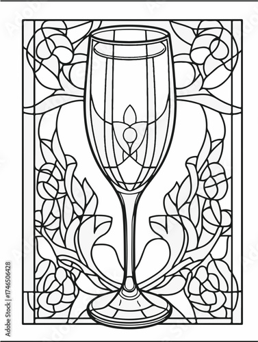 Aus der Serie: Malbuch für Erwachsene - Sekt und Champagner, mädelsabend, kirchenfenster, heilig, brauerei, sekt, heiligtum, wein, flasche, trinken, artnight, champaign, alke, vektor, cocktail, abbild