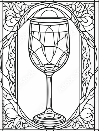 Aus der Serie: Malbuch für Erwachsene - Sekt und Champagner, mädelsabend, kirchenfenster, heilig, brauerei, sekt, heiligtum, wein, flasche, trinken, artnight, champaign, alke, vektor, cocktail, abbild