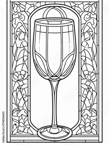 Aus der Serie: Malbuch für Erwachsene - Sekt und Champagner, mädelsabend, kirchenfenster, heilig, brauerei, sekt, heiligtum, wein, flasche, trinken, artnight, champaign, alke, vektor, cocktail, abbild