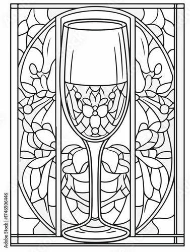 Aus der Serie: Malbuch für Erwachsene - Sekt und Champagner, mädelsabend, kirchenfenster, heilig, brauerei, sekt, heiligtum, wein, flasche, trinken, artnight, champaign, alke, vektor, cocktail, abbild