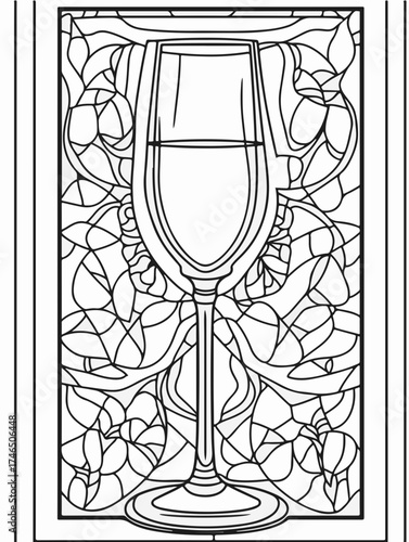 Aus der Serie: Malbuch für Erwachsene - Sekt und Champagner, mädelsabend, kirchenfenster, heilig, brauerei, sekt, heiligtum, wein, flasche, trinken, artnight, champaign, alke, vektor, cocktail, abbild